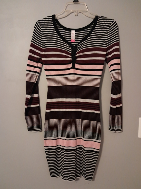 No Boundaries Dresses & Skirts - No Boundaries Ribbed Long Sleeve Striped Dress in Black, Pink, White
